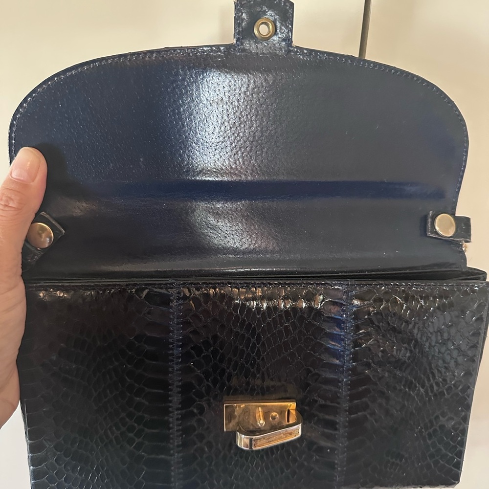Vintage Python Dark Blue Chain Strap Shoulder Bag - image 4